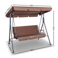 Thumbnail for Gardeon 3 Seater Outdoor Canopy Swing Chair - Coffee