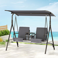 Thumbnail for Gardeon Outdoor Patio Swing Chair 2 Seater Canopy Table Top Cup Holder Black