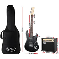 Thumbnail for Alpha Electric Guitar And AMP Music String Instrument Rock Black Carry Bag Steel String