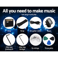 Thumbnail for Alpha Electric Guitar And AMP Music String Instrument Rock Black Carry Bag Steel String