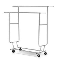 Thumbnail for Artiss 6FT Double Rail Clothes Rack Coat Stand Adjustable Garment Rolling Hanger