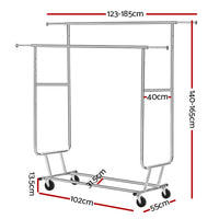 Thumbnail for Artiss 6FT Double Rail Clothes Rack Coat Stand Adjustable Garment Rolling Hanger