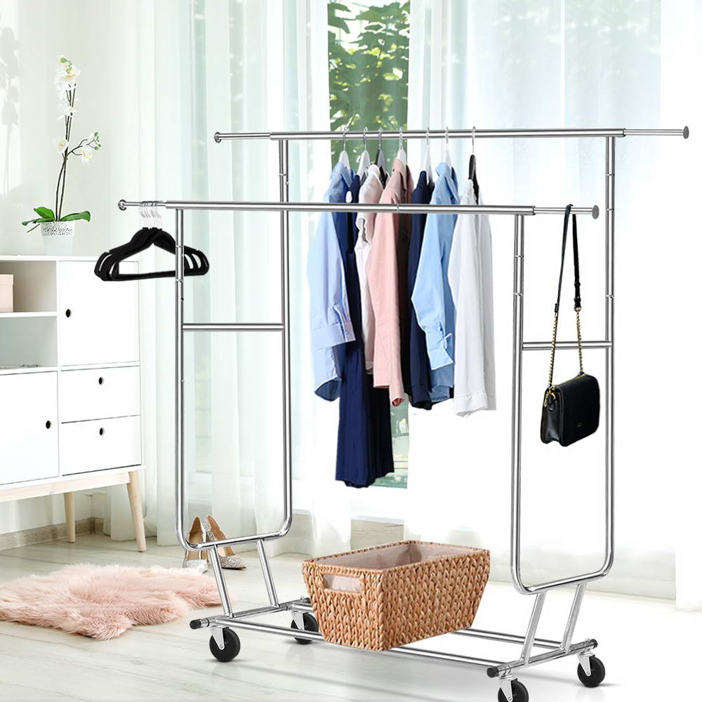 Artiss 6FT Double Rail Clothes Rack Coat Stand Adjustable Garment Rolling Hanger