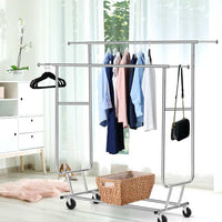 Thumbnail for Artiss 6FT Double Rail Clothes Rack Coat Stand Adjustable Garment Rolling Hanger