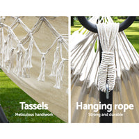 Thumbnail for Gardeon Hanging Tassel Hammock Swing Bed Cream