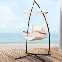 Thumbnail for Gardeon Outdoor Hammock Chair with Steel Stand Hanging Hammock Beach Cream