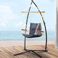 Thumbnail for Gardeon Outdoor Hammock Chair with Steel Stand Hanging Hammock Beach Grey