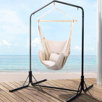 Thumbnail for Gardeon Outdoor Hammock Chair with Stand Hanging Hammock with Pillow Cream