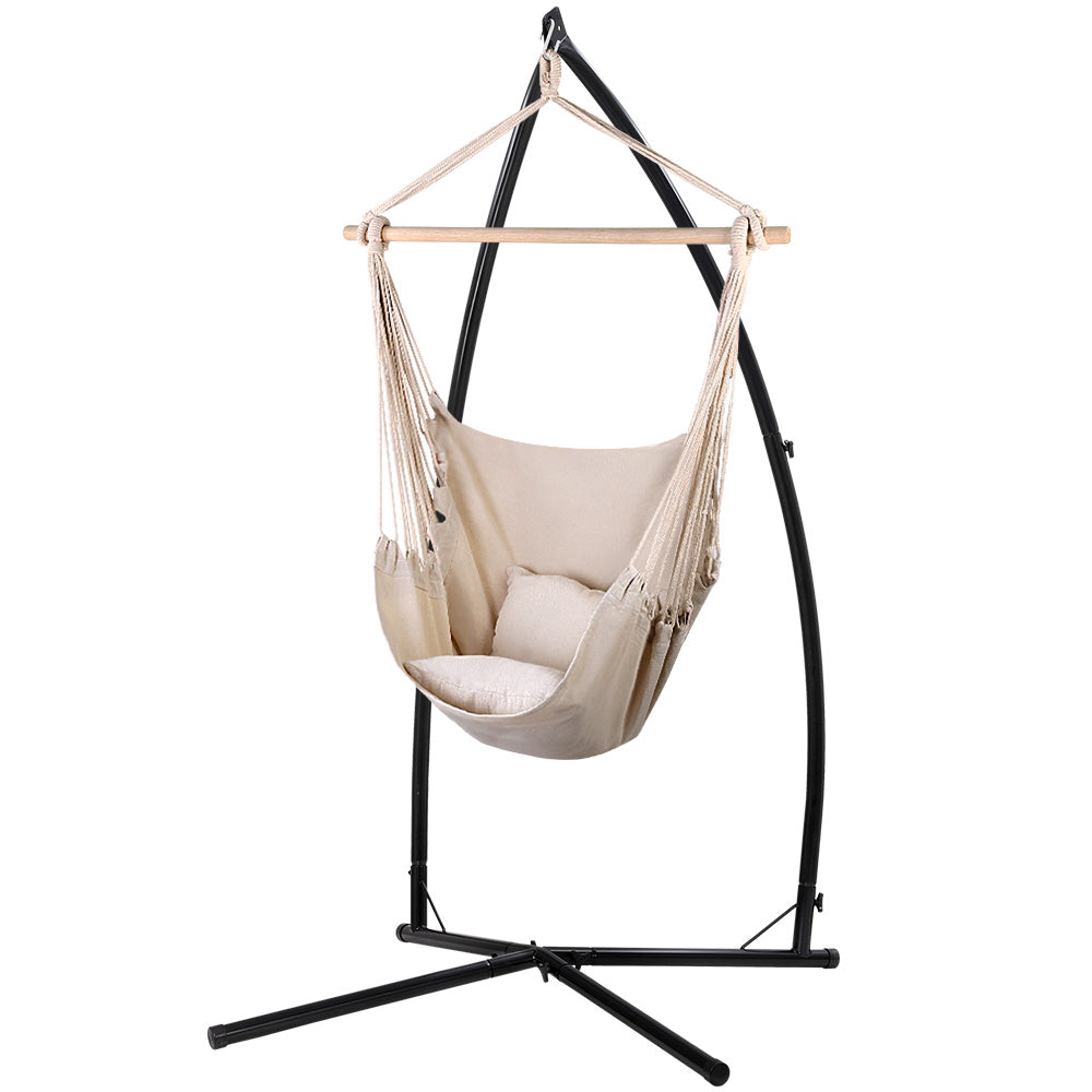 Gardeon Outdoor Hammock Chair with Steel Stand Hanging Hammock with Pillow Cream