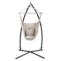 Thumbnail for Gardeon Outdoor Hammock Chair with Steel Stand Hanging Hammock with Pillow Cream