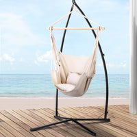 Thumbnail for Gardeon Outdoor Hammock Chair with Steel Stand Hanging Hammock with Pillow Cream