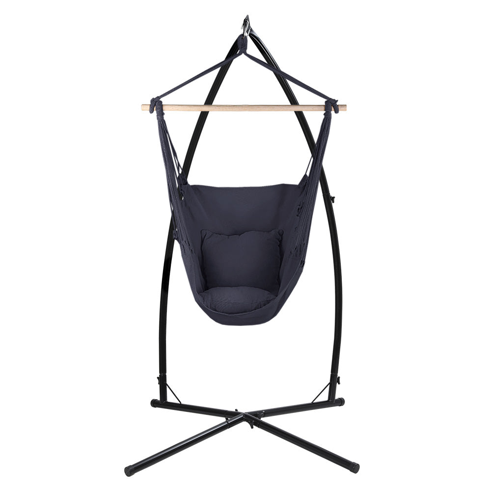 Gardeon Outdoor Hammock Chair with Steel Stand Hanging Hammock with Pillow Grey