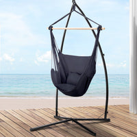 Thumbnail for Gardeon Outdoor Hammock Chair with Steel Stand Hanging Hammock with Pillow Grey