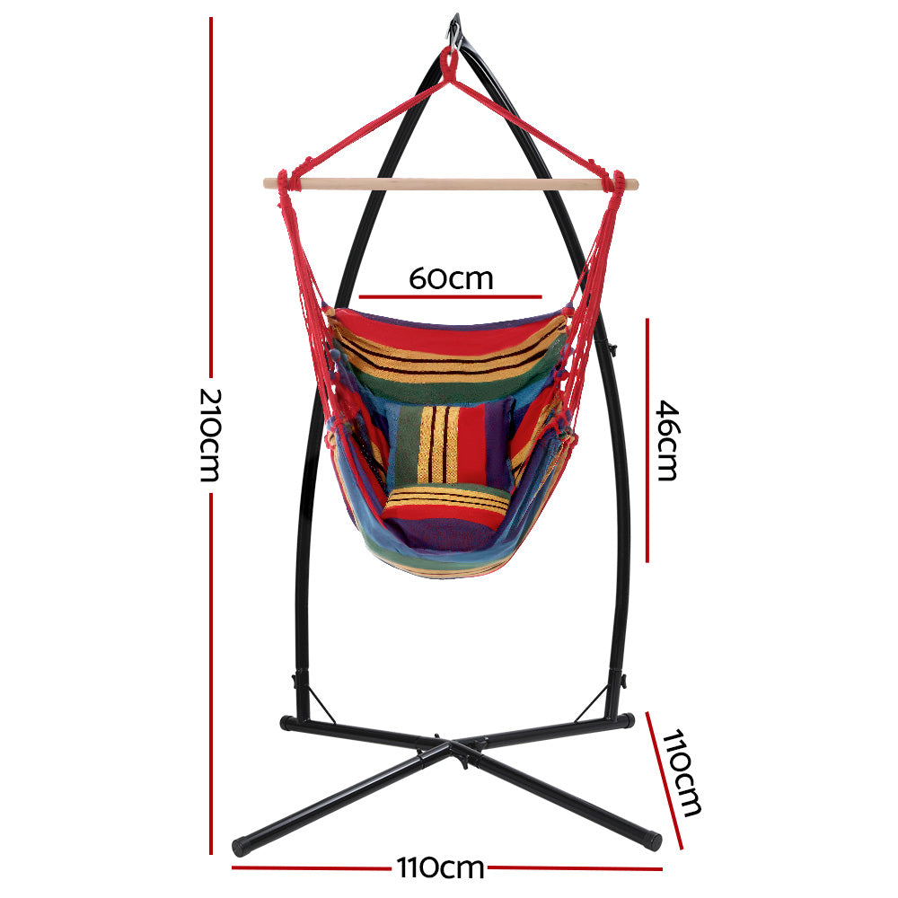 Gardeon Outdoor Hammock Chair with Steel Stand Hanging Hammock Pillow Rainbow