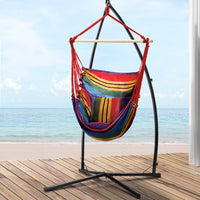 Thumbnail for Gardeon Outdoor Hammock Chair with Steel Stand Hanging Hammock Pillow Rainbow