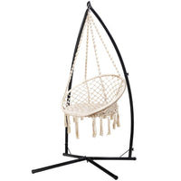 Thumbnail for Gardeon Outdoor Hammock Chair with Steel Stand Cotton Swing Hanging 124CM Cream