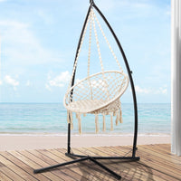 Thumbnail for Gardeon Outdoor Hammock Chair with Steel Stand Cotton Swing Hanging 124CM Cream