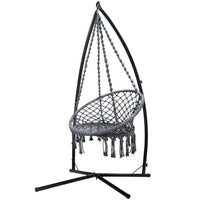 Thumbnail for Gardeon Outdoor Hammock Chair with Steel Stand Cotton Swing Hanging 124CM Grey