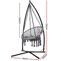 Thumbnail for Gardeon Outdoor Hammock Chair with Steel Stand Cotton Swing Hanging 124CM Grey