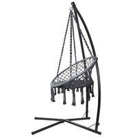 Thumbnail for Gardeon Outdoor Hammock Chair with Steel Stand Cotton Swing Hanging 124CM Grey