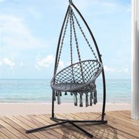 Thumbnail for Gardeon Outdoor Hammock Chair with Steel Stand Cotton Swing Hanging 124CM Grey