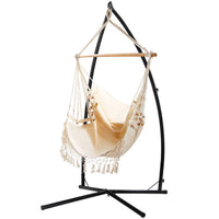 Thumbnail for Gardeon Outdoor Hammock Chair with Steel Stand Tassel Hanging Rope Hammock Cream