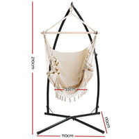 Thumbnail for Gardeon Outdoor Hammock Chair with Steel Stand Tassel Hanging Rope Hammock Cream