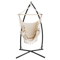 Thumbnail for Gardeon Outdoor Hammock Chair with Steel Stand Tassel Hanging Rope Hammock Cream