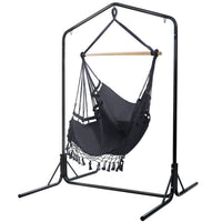 Thumbnail for Gardeon Outdoor Hammock Chair with Stand Tassel Hanging Rope Hammocks Grey