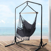 Thumbnail for Gardeon Outdoor Hammock Chair with Stand Tassel Hanging Rope Hammocks Grey