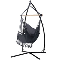 Thumbnail for Gardeon Outdoor Hammock Chair with Steel Stand Tassel Hanging Rope Hammock Grey