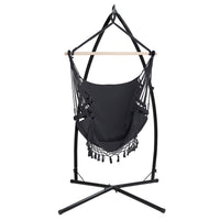 Thumbnail for Gardeon Outdoor Hammock Chair with Steel Stand Tassel Hanging Rope Hammock Grey