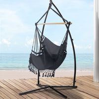 Thumbnail for Gardeon Outdoor Hammock Chair with Steel Stand Tassel Hanging Rope Hammock Grey