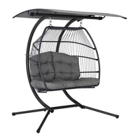 Thumbnail for Gardeon Outdoor Furniture Lounge Hanging Swing Chair Egg Hammock Stand Rattan Wicker Grey