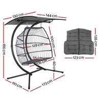 Thumbnail for Gardeon Outdoor Furniture Lounge Hanging Swing Chair Egg Hammock Stand Rattan Wicker Grey