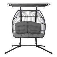 Thumbnail for Gardeon Outdoor Furniture Lounge Hanging Swing Chair Egg Hammock Stand Rattan Wicker Grey