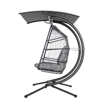 Thumbnail for Gardeon Outdoor Furniture Lounge Hanging Swing Chair Egg Hammock Stand Rattan Wicker Grey