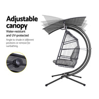 Thumbnail for Gardeon Outdoor Furniture Lounge Hanging Swing Chair Egg Hammock Stand Rattan Wicker Grey