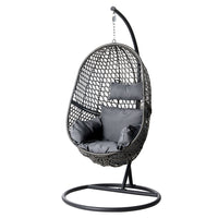 Thumbnail for Gardeon Swing Chair Egg Hammock With Stand Outdoor Furniture Wicker Seat Black