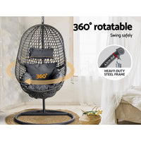 Thumbnail for Gardeon Swing Chair Egg Hammock With Stand Outdoor Furniture Wicker Seat Black