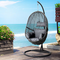 Thumbnail for Gardeon Swing Chair Egg Hammock With Stand Outdoor Furniture Wicker Seat Black