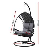 Thumbnail for Gardeon Outdoor Egg Swing Chair with Stand Cushion Wicker Armrest Black