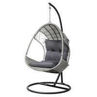 Thumbnail for Gardeon Outdoor Egg Swing Chair with Stand Cushion Wicker Armrest Light Grey