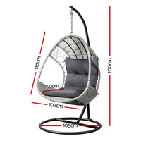 Thumbnail for Gardeon Outdoor Egg Swing Chair with Stand Cushion Wicker Armrest Light Grey