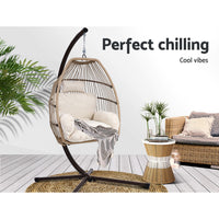 Thumbnail for Gardeon Outdoor Furniture Egg Hanging Swing Chair Stand Wicker Rattan Hammock