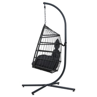 Thumbnail for Gardeon Egg Swing Chair Hammock Stand Outdoor Furniture Hanging Wicker Seat Grey