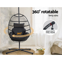 Thumbnail for Gardeon Egg Swing Chair Hammock Stand Outdoor Furniture Hanging Wicker Seat Grey