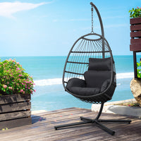 Thumbnail for Gardeon Egg Swing Chair Hammock Stand Outdoor Furniture Hanging Wicker Seat Grey