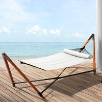 Thumbnail for Gardeon Wooden Hammock Chair with Stand Linen Hammock Bed Timber Steel 200KG