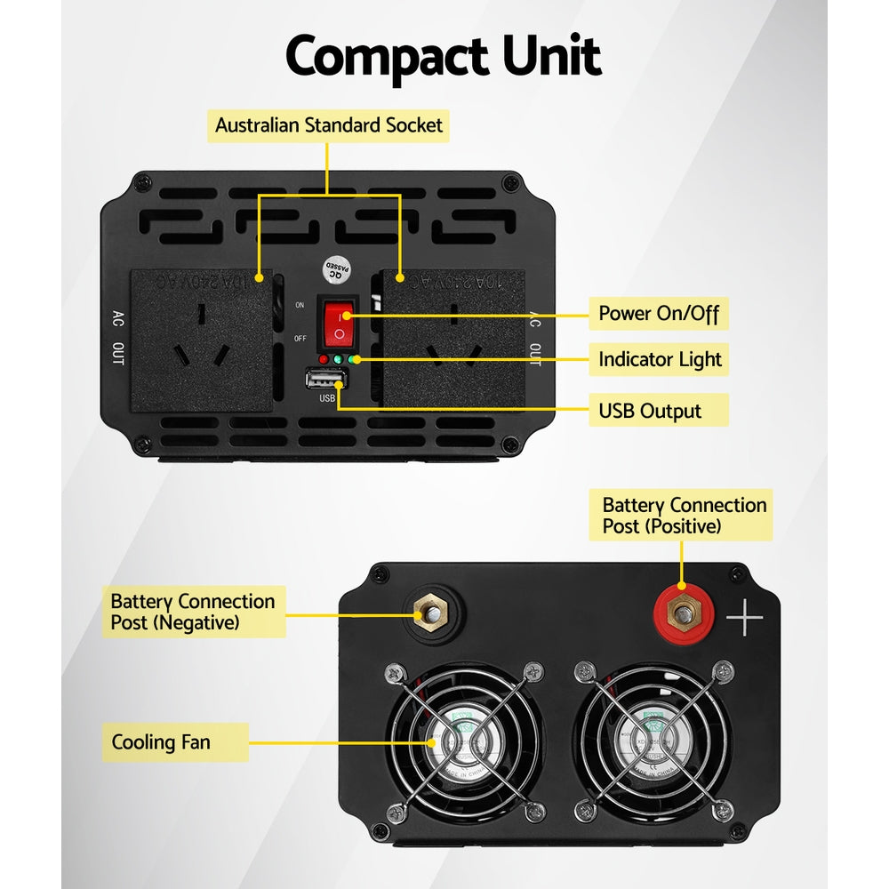 Giantz Power Inverter 1000W or 2000W Pure Sine Wave 12V-240V Camping Boat Caravan